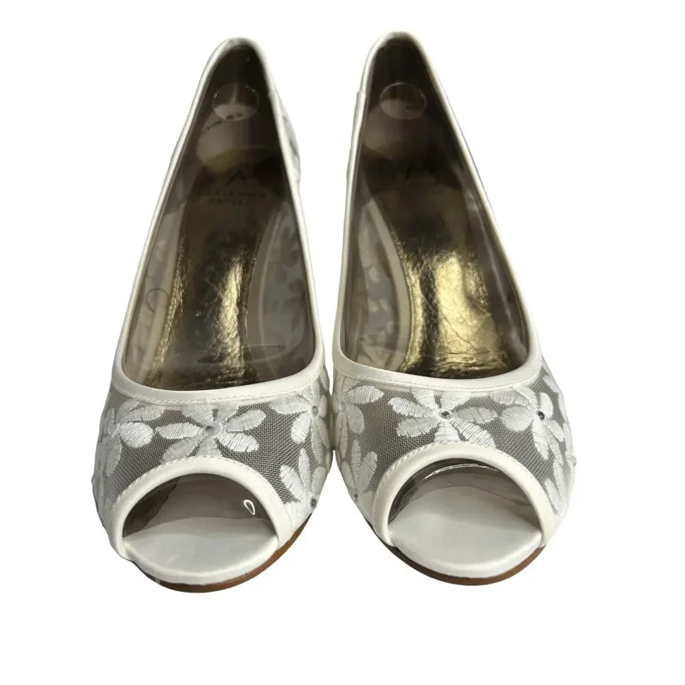 Adrianna Papell Frances Ivory Peep Toe Heels Womens Wedding Formal Shoes 🌼